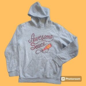 AWESOME SAUCE! Gray Cotton Hoodie Men's Small Great Graphic Vintage Look